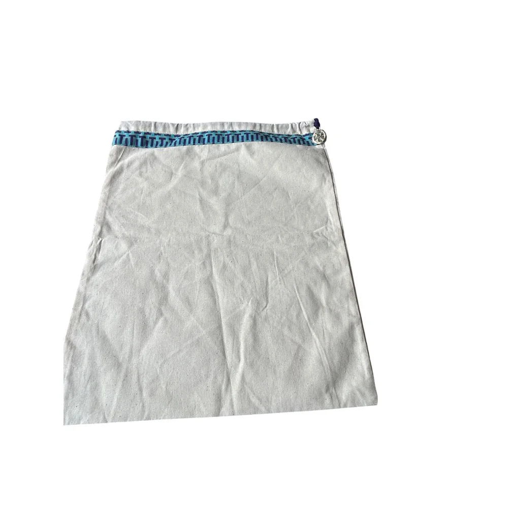 Tory Burch Drawstring Dust Bag Logo Charm  Storage Beige‎ Blue 12.5